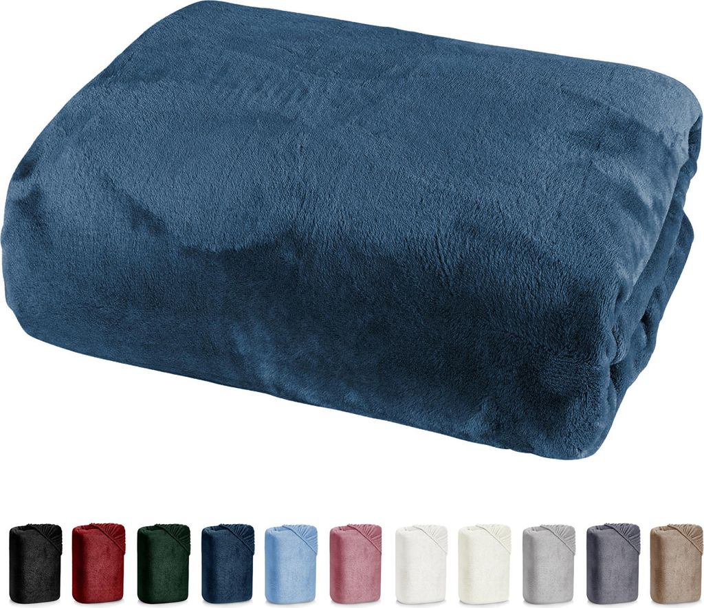heimtexland Luxus Spannbettlaken Cashmere Touch Soft Spannbetttuch Nicky Plüsch Teddy Typ585 Marineblau 150 cm x 200 cm