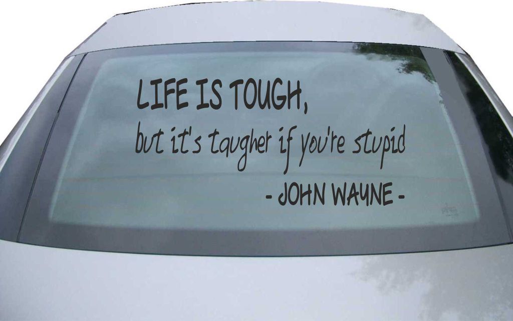 Indigos UG - Aufkleber Heckscheibe & Motorklappe DE6305 - schwarz - 600x285 mm - Life Is Tough It's Tougher If You're Stupid - John - Auto Scheiben...