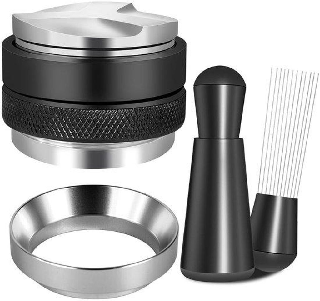 Accessoireset für 58 mm Espresso-Maschinen mit Kaffee-Dispenser, Tamper und Dosier-Rohr für 58 mm Espresso-Maschinen und Portafilters.