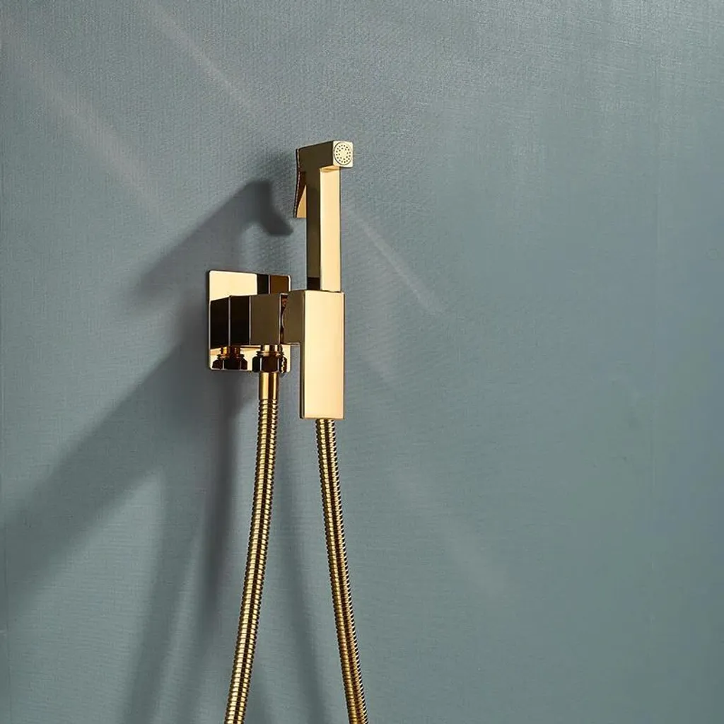 Douchette Bidet Carrée Or en Laiton Massif avec Mélangeur Mural