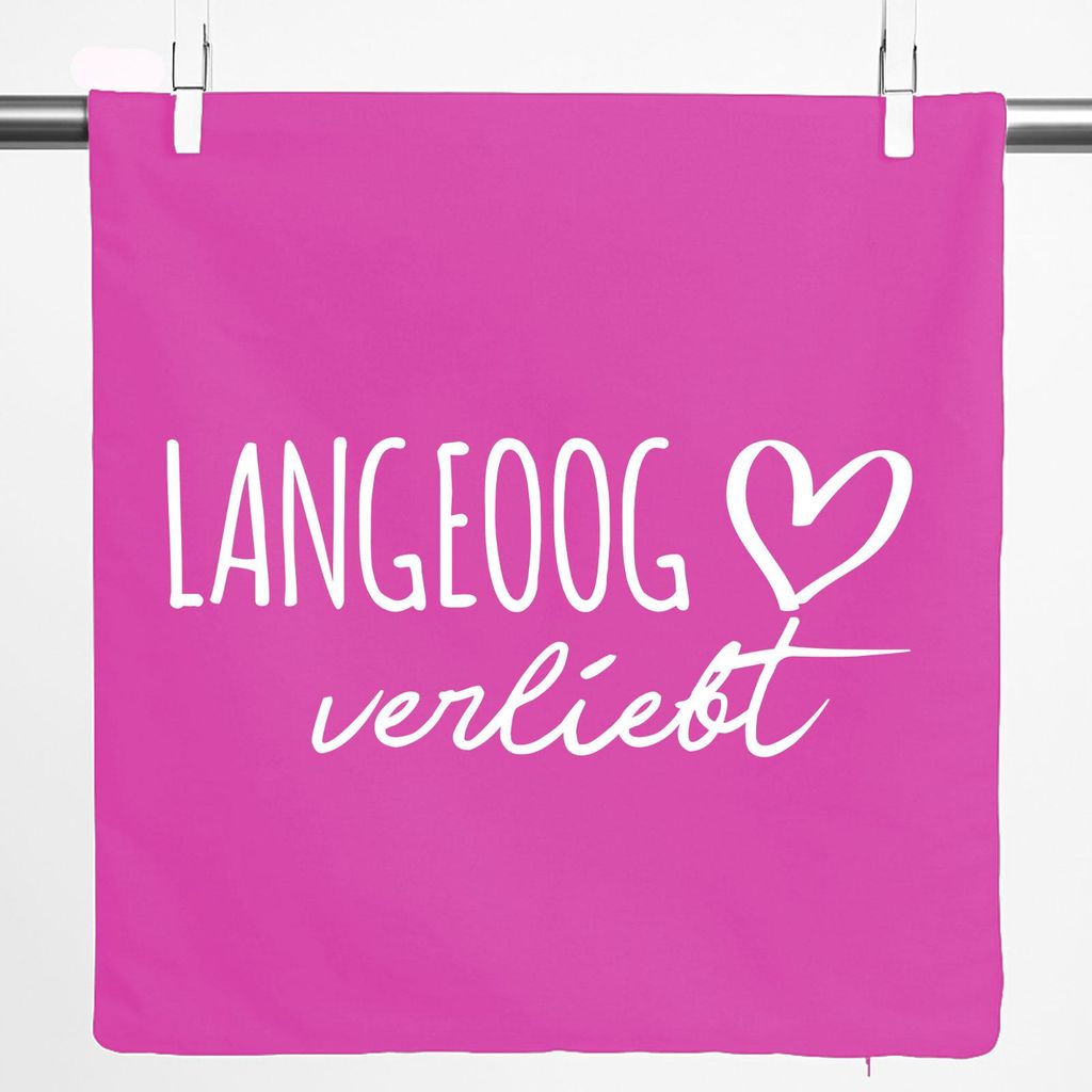 Huuraa Kissenbezug Langeoog verliebt 40x40cm Fuchsia Baumwolle Dekokissenbezug Geschenkidee
