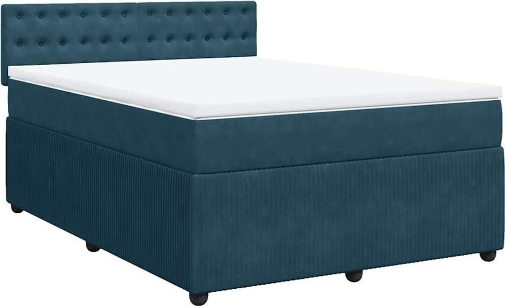 vidaXL Boxspringbett mit Matratze Blau 140x200 cm Samt