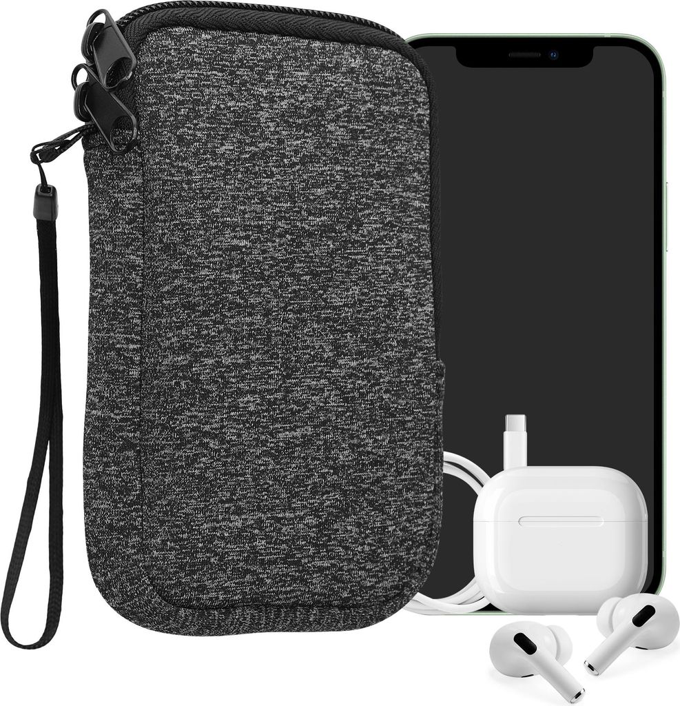 kwmobile Handytasche für Smartphones S - 4,5" - Neopren Handy Hülle Anthrazit Weiß - Handy Tasche 14,4 x 8,3 cm Innenmaße