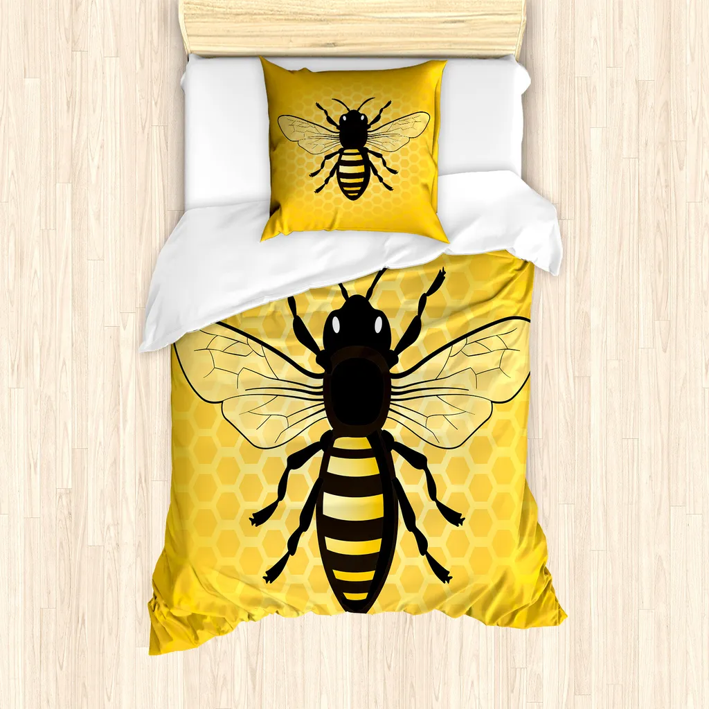 ABAKUHAUS Queen Bee: Copripiumino Singolo Moderno Antiacaro Giallo Grigio