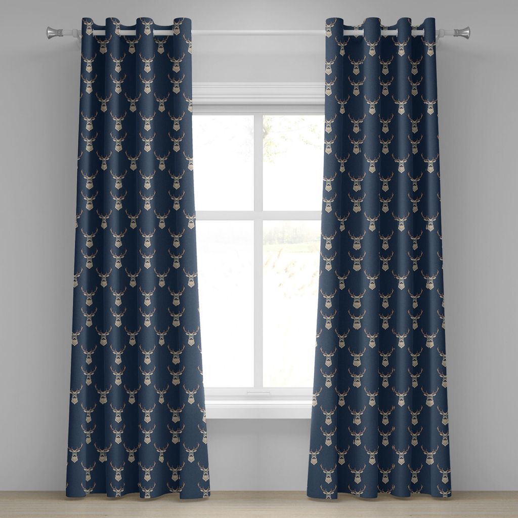 ABAKUHAUS Hirsch Ösenvorhang, Hipster Inspiriert Rentier Mit Der Sonnenbrille Schnurrbärte Lustige Tiermuster, Dekorative 2-Panel-Fenstervorhäng...