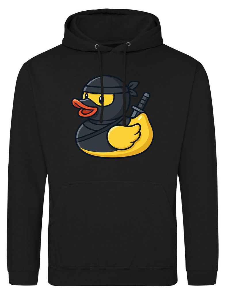 Huuraa Uni Hoodie Quietscheente Ninja Gummiente Krieger L Deep Black Vegan Sweatshirt Geschenkidee
