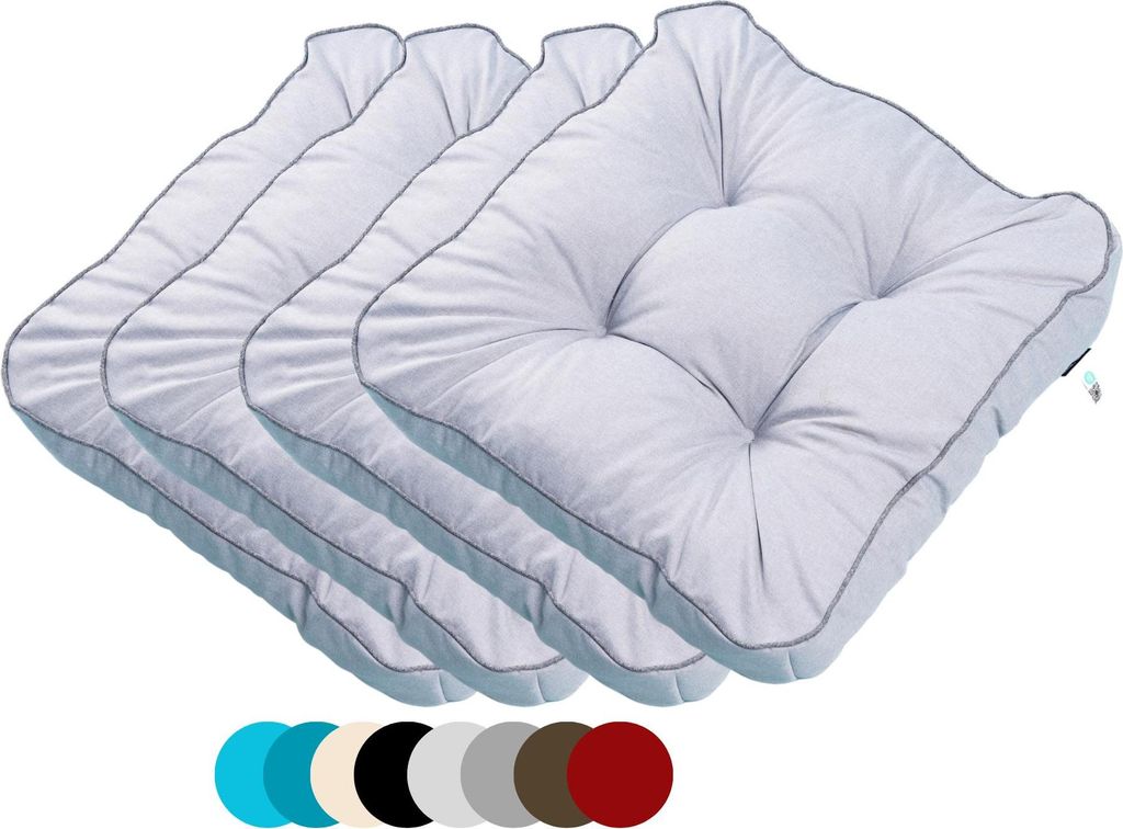 TexDeko 4er Pack Loungekissen Gartenpolster für Rattanmöbel UV-Schutz & Wasserabweisend 45x45x12 cm (Hell-Grau)