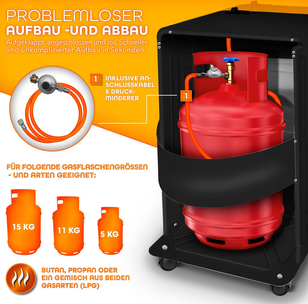 Nagrzewnica gazowa TRESKO® 4200 W, czarna, z regulatorem Zdjęcie produktu 3