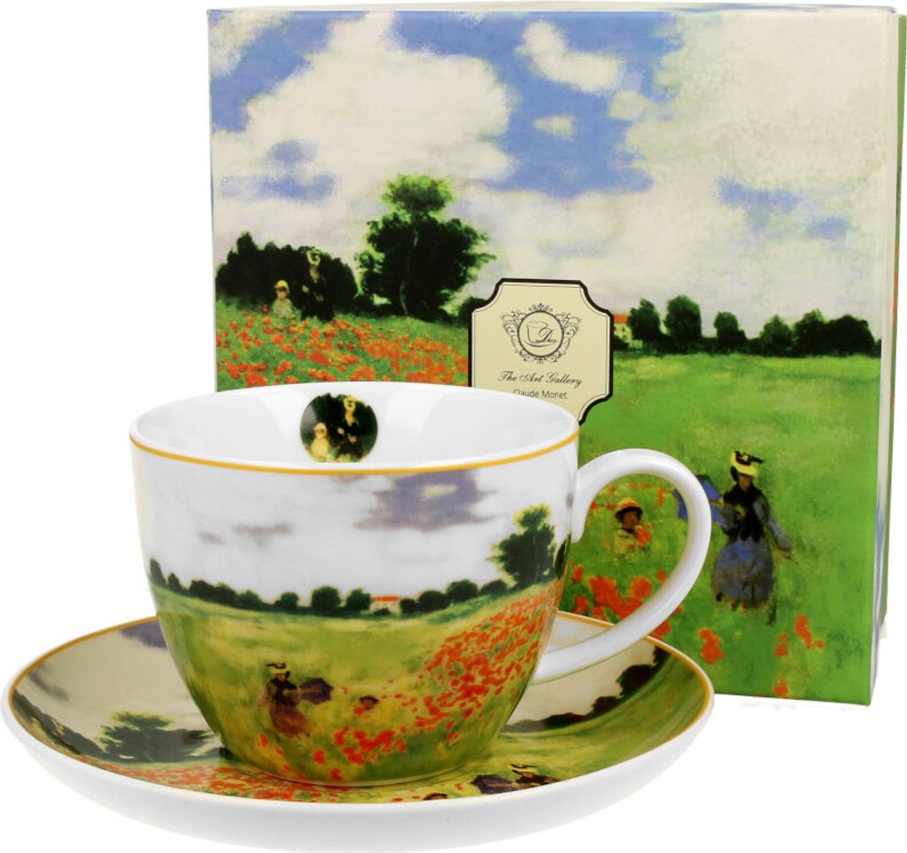 DUO ART GALLERY Jumbobecher 470 ml POPPY FIELD mit Untertasse, New Bone China Porzellan