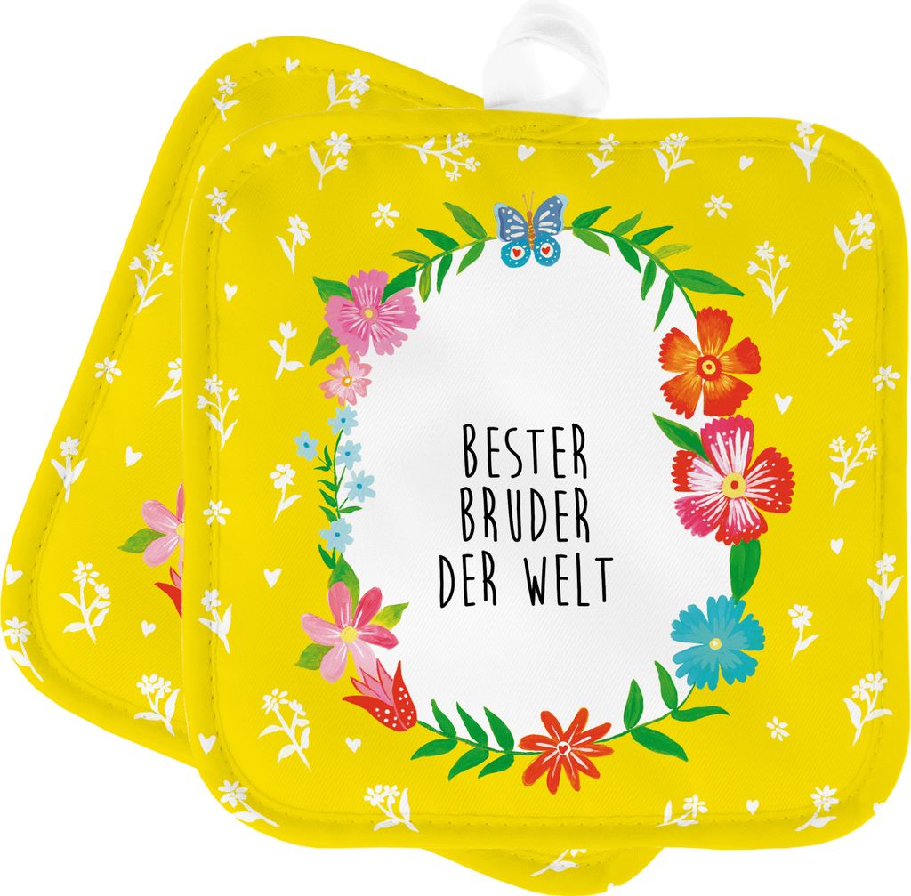 Mr. & Mrs. Panda Topfuntersetzer Bruder - Geschenk, Schwester, Topflappen 2er Set, topfhalter, Kochlappen, Brudi, im Doppelpack, Sohn, Kleinigkeit