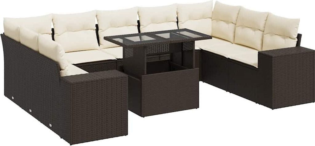 "im Sonderangebot" 10-tlg. Garten-Lounge-Set - elegantes Design - Sitzgruppe/Gartengarnitur - mit Kissen Braun Poly Rattan - Terassenmöbel DEMöbe...