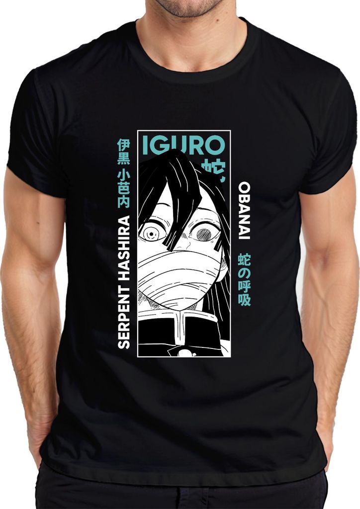 Iguro Obanai Serpent Hashira Dämonenjäger Anime Geschenk Japan Y2K Streetwear Herren T-Shirt, Schwarz, 3XL