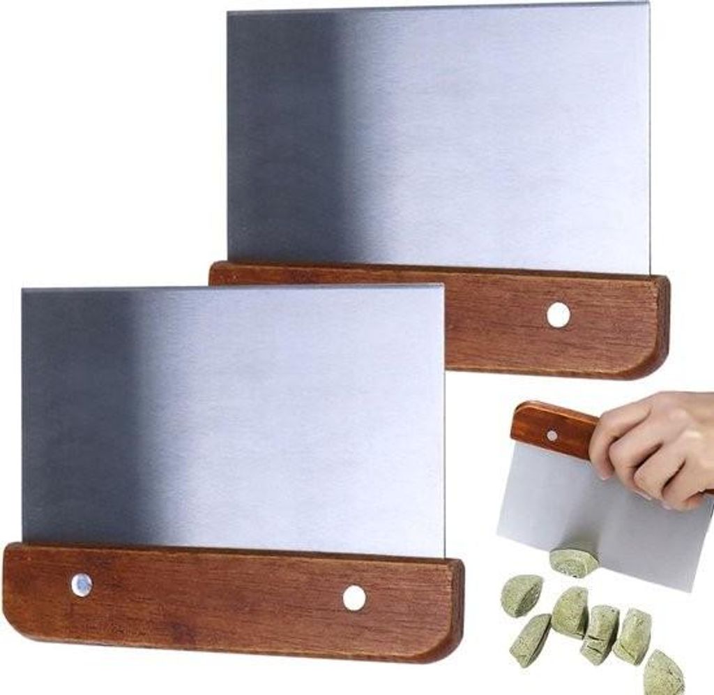 Teigkarten, Teigschaber, Edelstahl - Küchenschneider - multifunktionaler Teigschaber - 15 cm Schaber - Holzgriff - Pizzateig - Backzubehör.