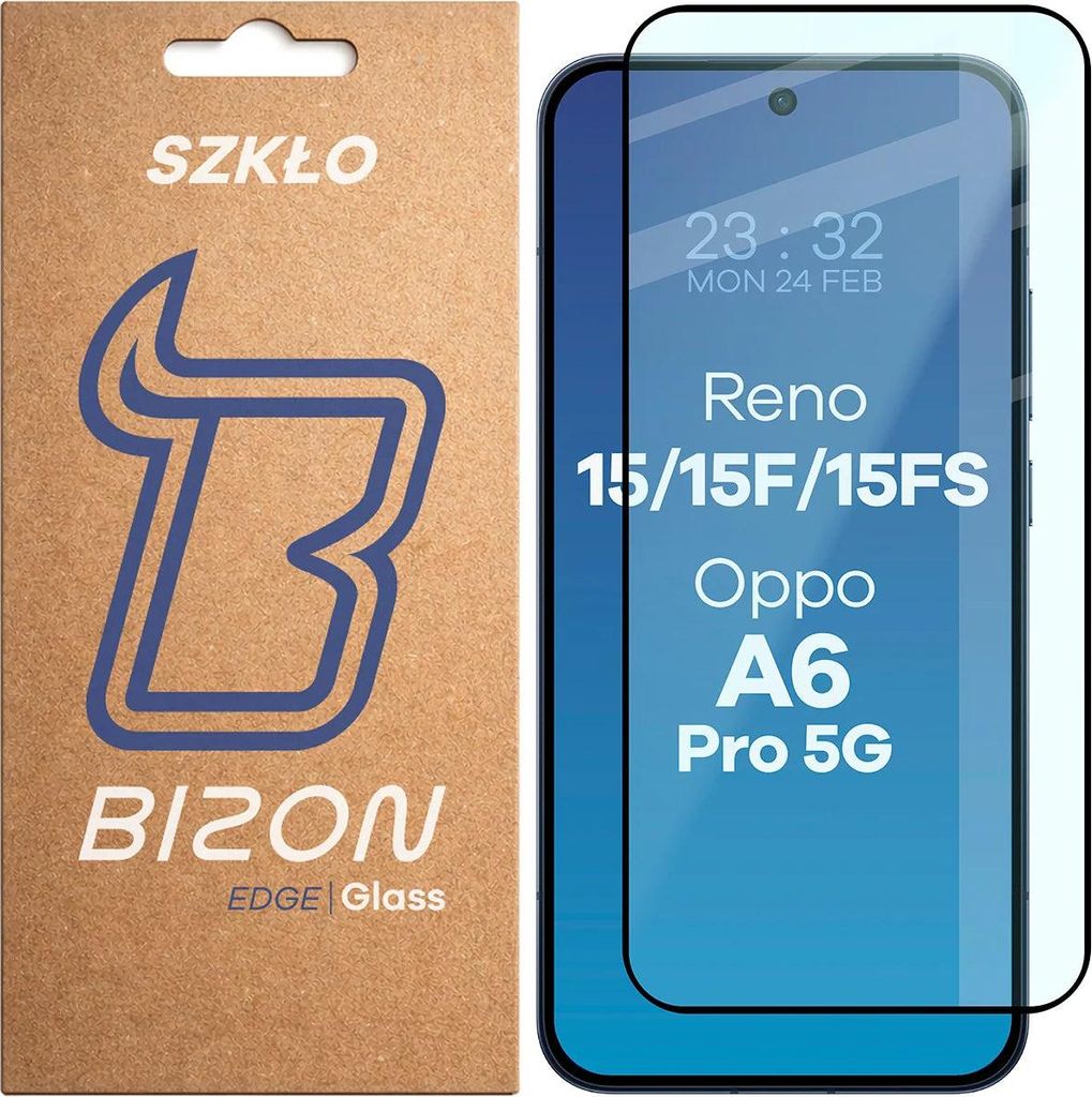 Gehärtetes Glas für Oppo Reno 15 / 15 F / 15 FS / A6 Pro 5G, Bizon Glass Edge 2, Schwarzer Rahmen