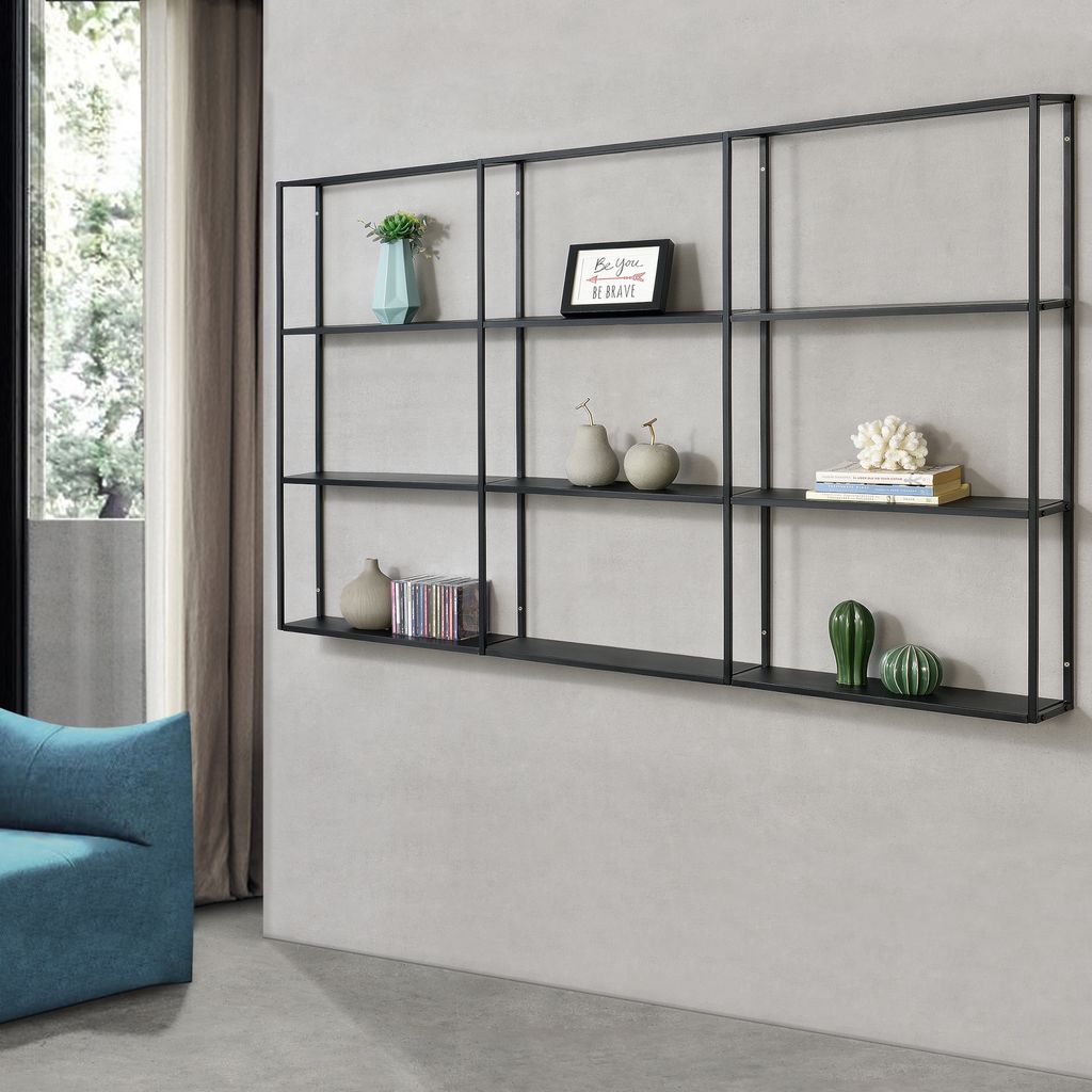 en.casa® Wandregal Jelsa, Schwarz, Eisen, 160 x 18 x 110 Produktbild 