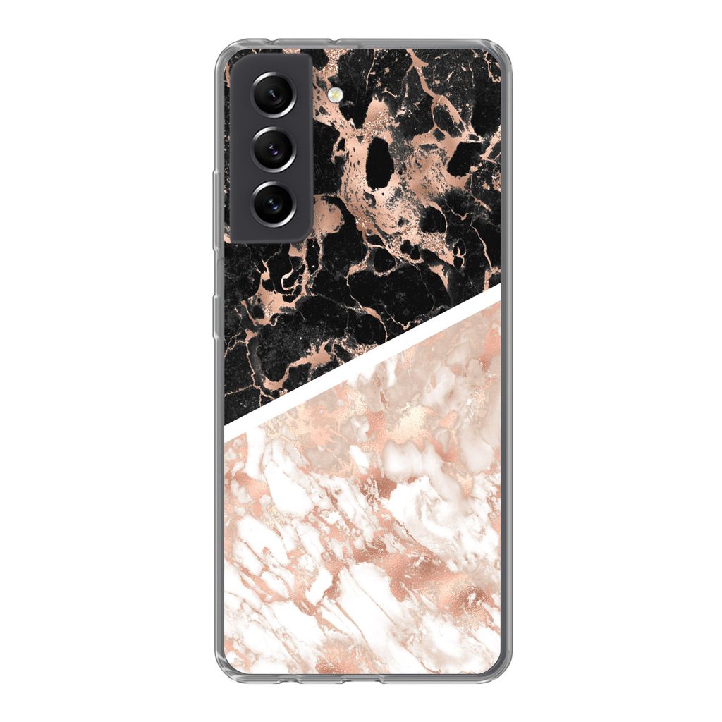 MuchoWow Handyhülle Schutzhülle Hülle für Samsung Galaxy S21 FE Marmor - Rosa - Weiß - Schwarz Silikon Softcase Handy Hülle - Mobiltelefonh...