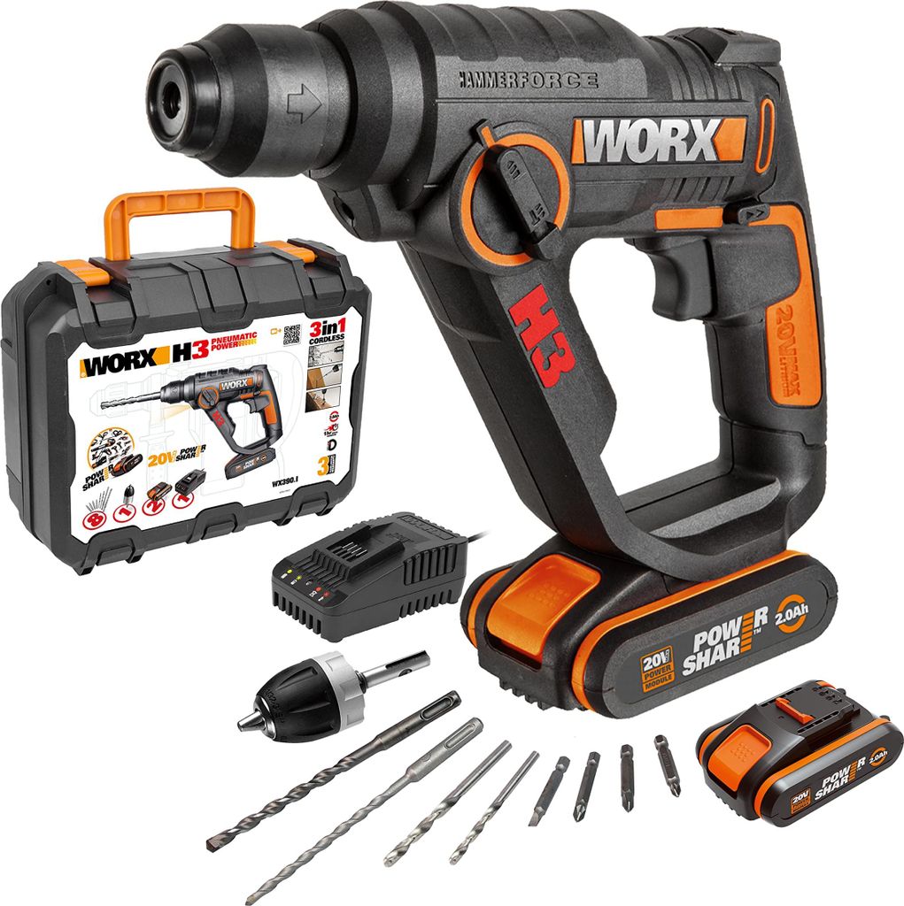 WORX WX390.1, SDS Plus, Schwarz, Orange, 900 RPM, 1,2 J, Produktbild 