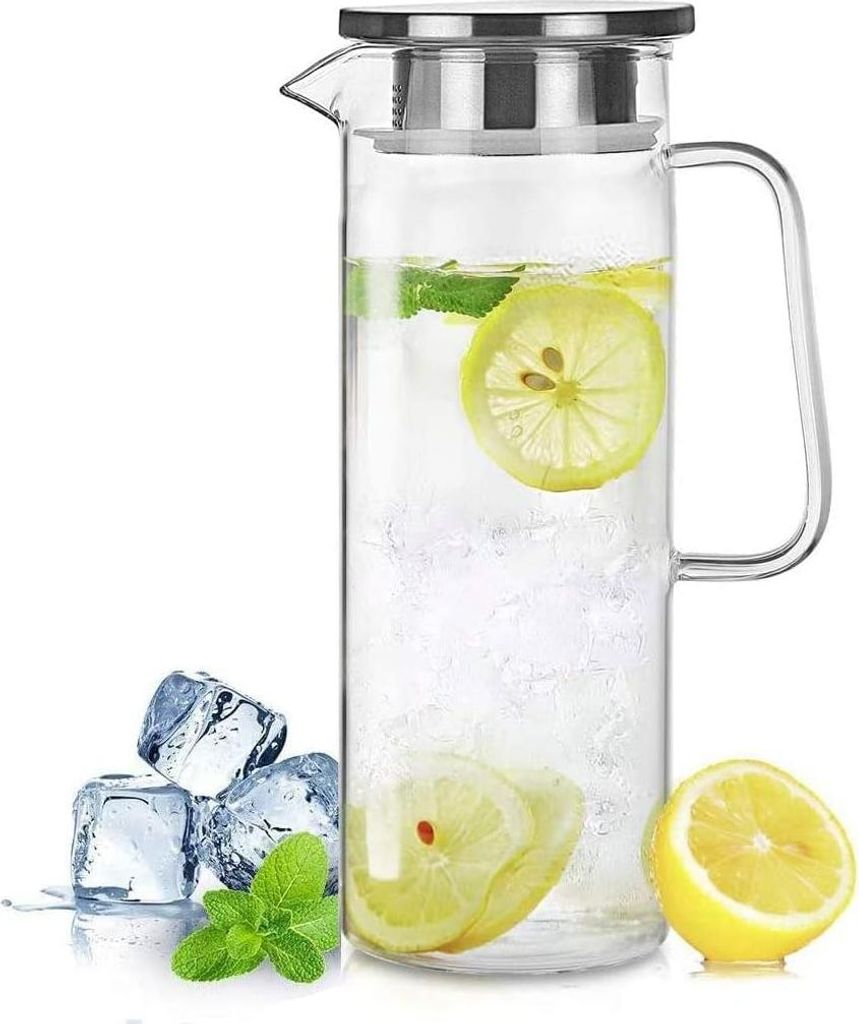 Glas-Karaffe mit Edelstahl-Deckel 1,2 l für Tee und Saft