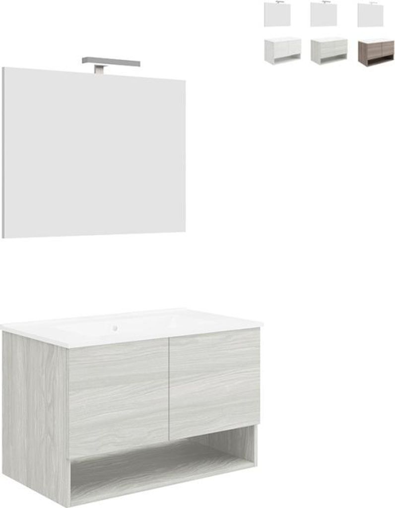 Design-Wandbadezimmerschrank mit Waschtisch-Türen 80cm LED-Spiegel Oslo 80 - Grau