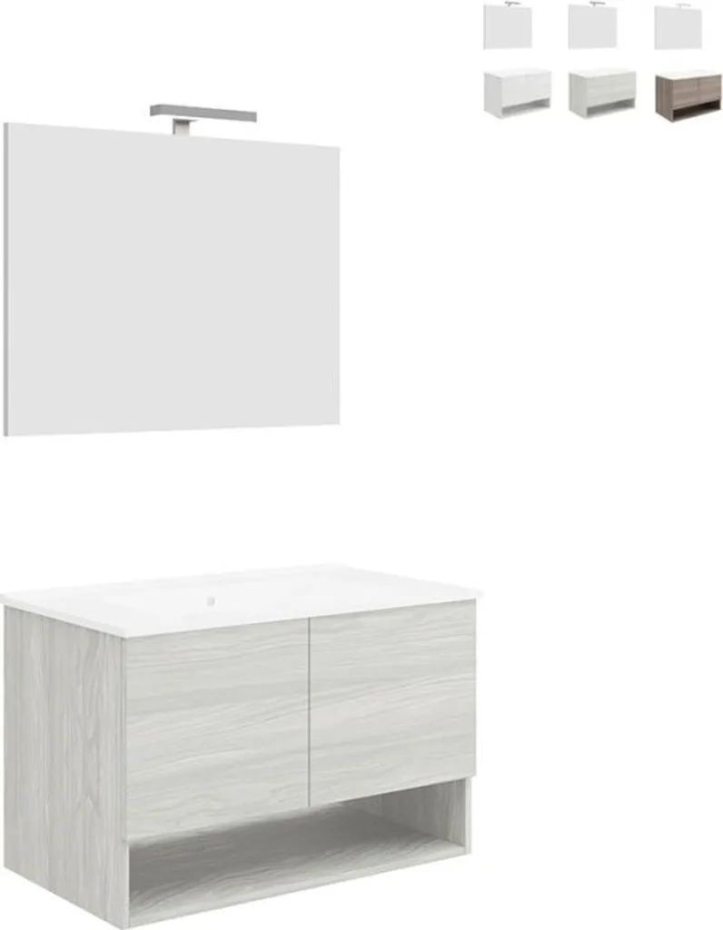 Armoire de salle de bain murale Oslo 80 avec miroir LED - Gris 80 cm
