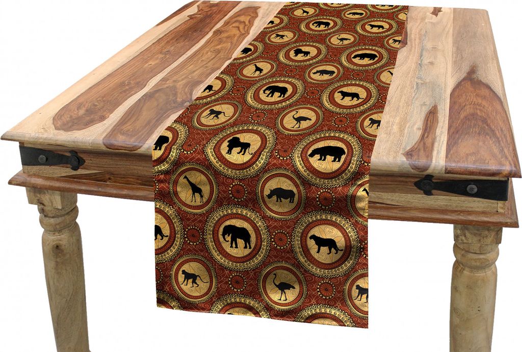 ABAKUHAUS Safari Tischläufer, Affe Lion Folk African, Esszimmer Küche Rechteckiger Dekorativer Tischläufer, 40 x 225 cm, Senf und Brown
