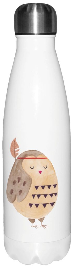 Mr. & Mrs. Panda Trinkflasche Eule Federschmuck - Weiß - Geschenk, trinkflaschen, Teeflasche, Owl, Entspannt, Thermos, Thermosflasche, Wasserflasc...