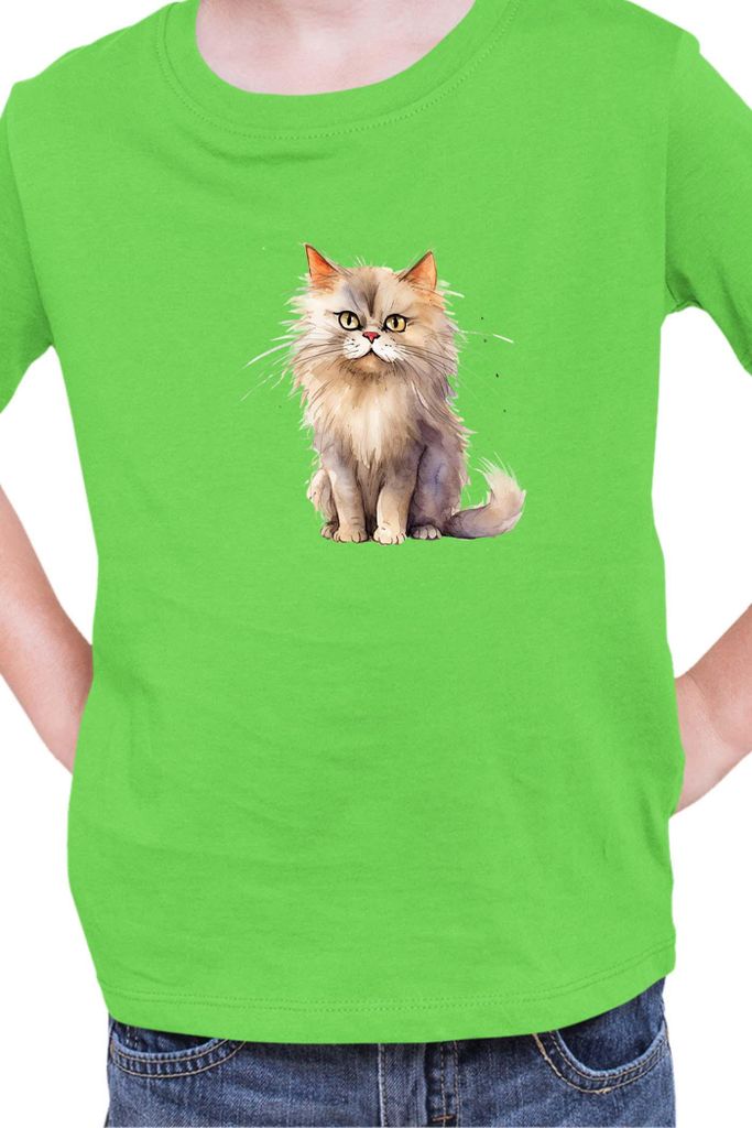 Kinder T-Shirt Funny Cats Breeds British Longhair Cat 016, 3-4 Jahr - 104 / Lime