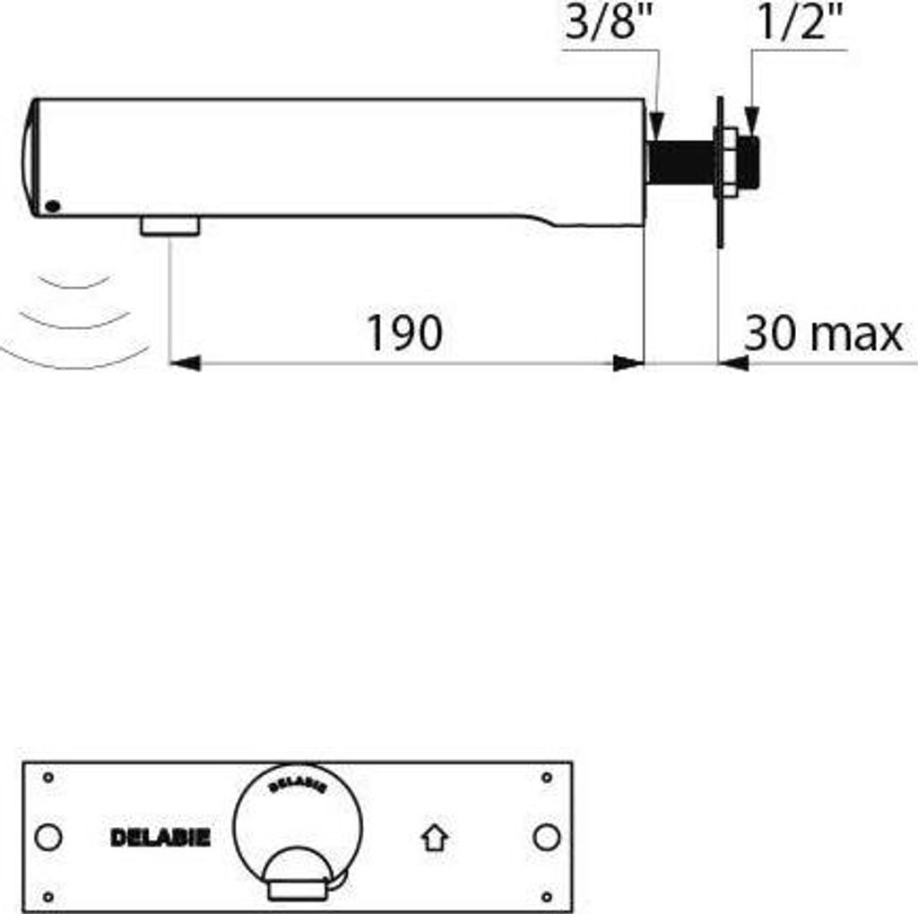 Delabie Wandventil TEMPOMATIC 4 WT G1/2B, 6V-Batterien integr.,L.190