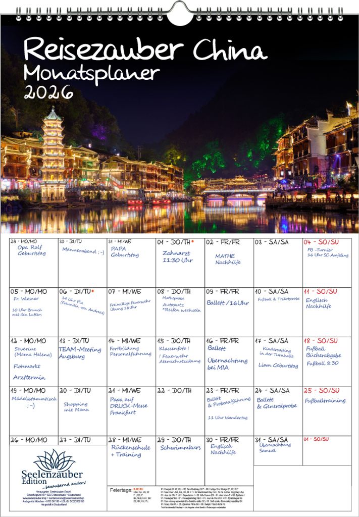 Reisezauber China Planer DIN A3 Kalender für 2026 Peking Stadt Reise Land Urlaub - Seelenzauber