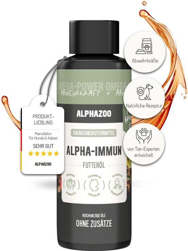 alphazoo Alpha‐Immun Premium Immunsystem Futteröl für Hunde 100 ml – 100 % natürlich, mit Omega‐3, Vitamin E & pflanzlichen Ölen