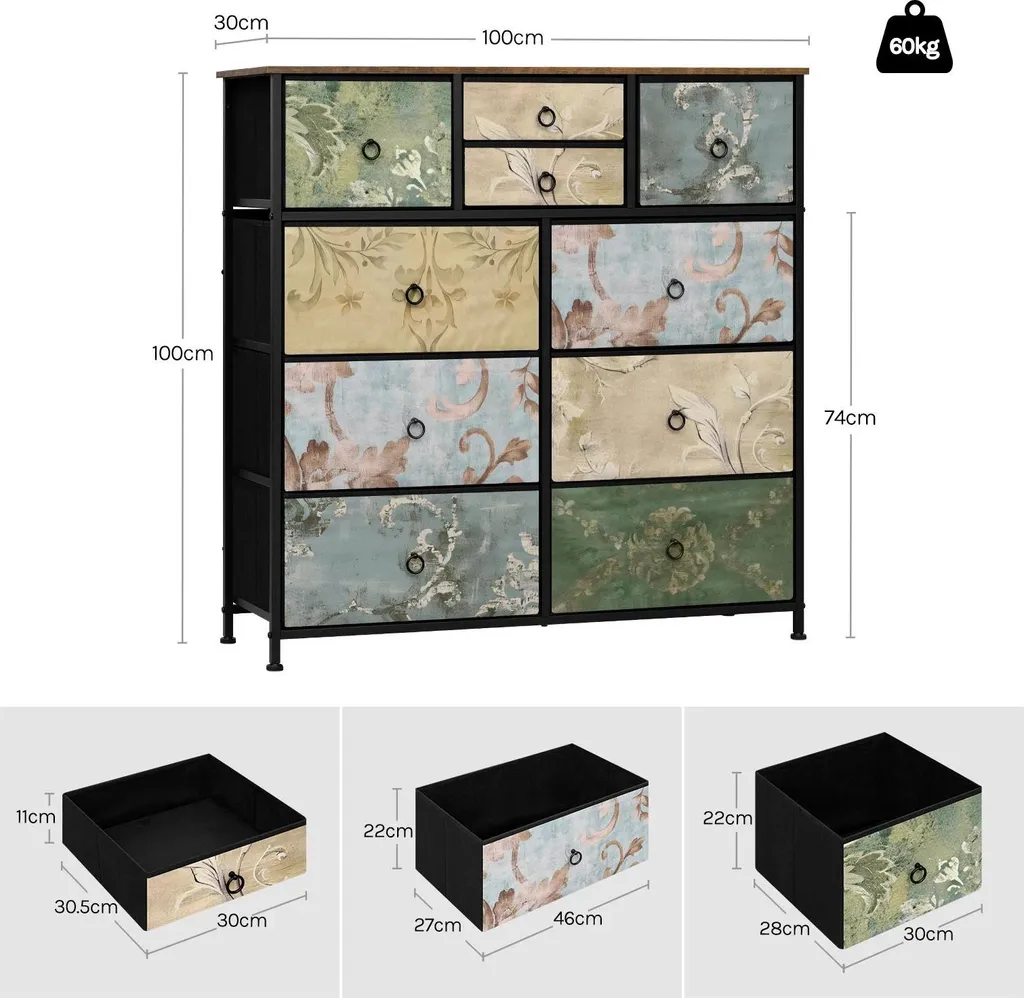 Commode Buffet Moderne Jaune Clair à Tiroirs avec Motifs Floraux MDF - 3