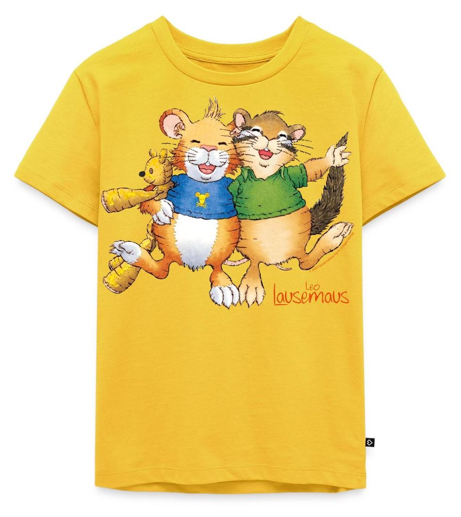 Spreadshirt Leo Lausemaus und Didi Dachs Freunde Kinder Premium T-Shirt, 98/104 (2 Jahre), Sonnengelb