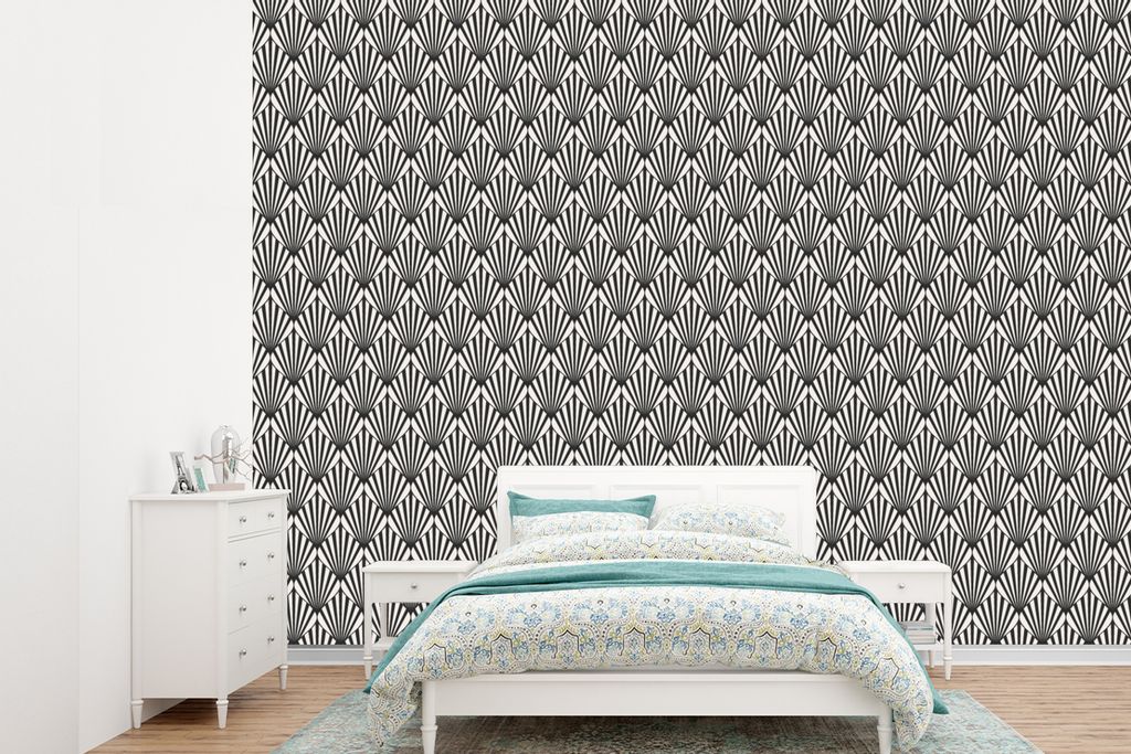 MuchoWow Fototapete für Wohnzimmer oder Schlafzimmer Wandtapete Vinyl Motivtapete Muster - Abstrakt - Schwarz - Jugendstil - 415x300 cm - Küche