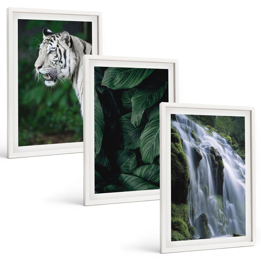 Bilder Set 3-teilig im weißen Rahmen – Wandbilder 3 Stück – gerahmte Poster für Wohnzimmer, Schlafzimmer und Flur – 40x60 cm – Wasserfal...