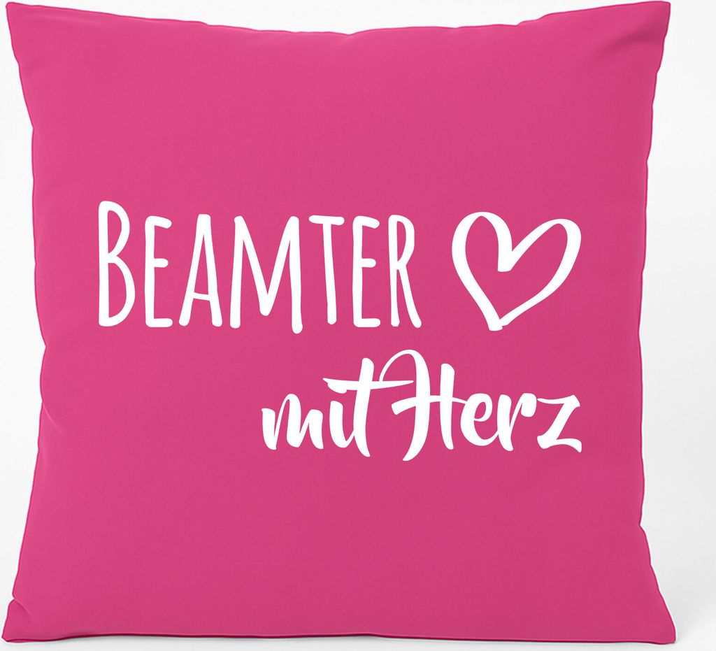 Huuraa Kissen Beamter mit Herz 40x40cm mit Füllung Fuchsia Baumwolle Dekokissen Geschenkidee