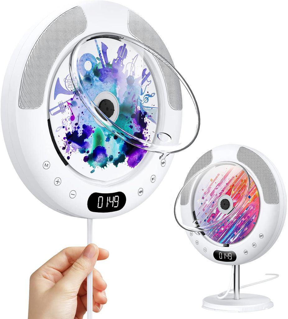 Bluetooth-CD-Player mit Touch-Tasten, Staubschutzhülle, Fernbedienung, UKW-Radio, Schalterdesign, unterstützt USB/AUX-Eingangs-/Ausgangs-Pull, Weiß