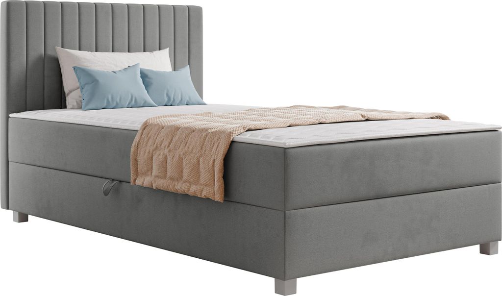 MIRJAN24 Boxspringbett mit eins Bettkästen Viki, Schlafzimmer, Einzelbett mit Topper, Härtegrad H3 (Farbe: Manila 16, Größe: 120x200 cm)