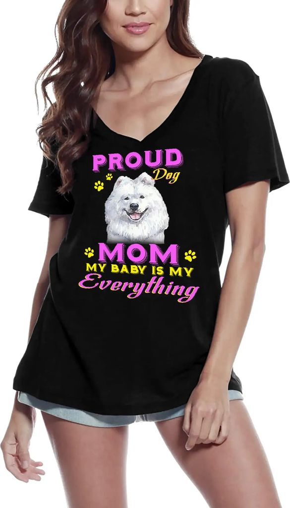 Damen Grafik T-Shirt V-Ausschnitt Proud day - japanische Spitzhundemama - mein Baby ist mein Ein und Alles – Proud Day - Japanese Spitz Dog Mom - My