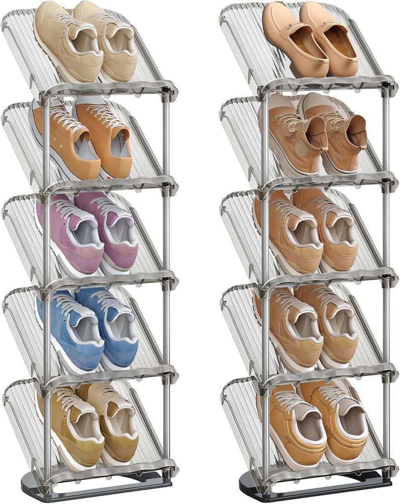 Schuhregal, 5 Ebenen, 2er Set, schräge Schuhablage, Schuhaufbewahrung, flexibel kombinierbar, Eingangsbereich, Flur, Ankleidezimmer Schuhständer