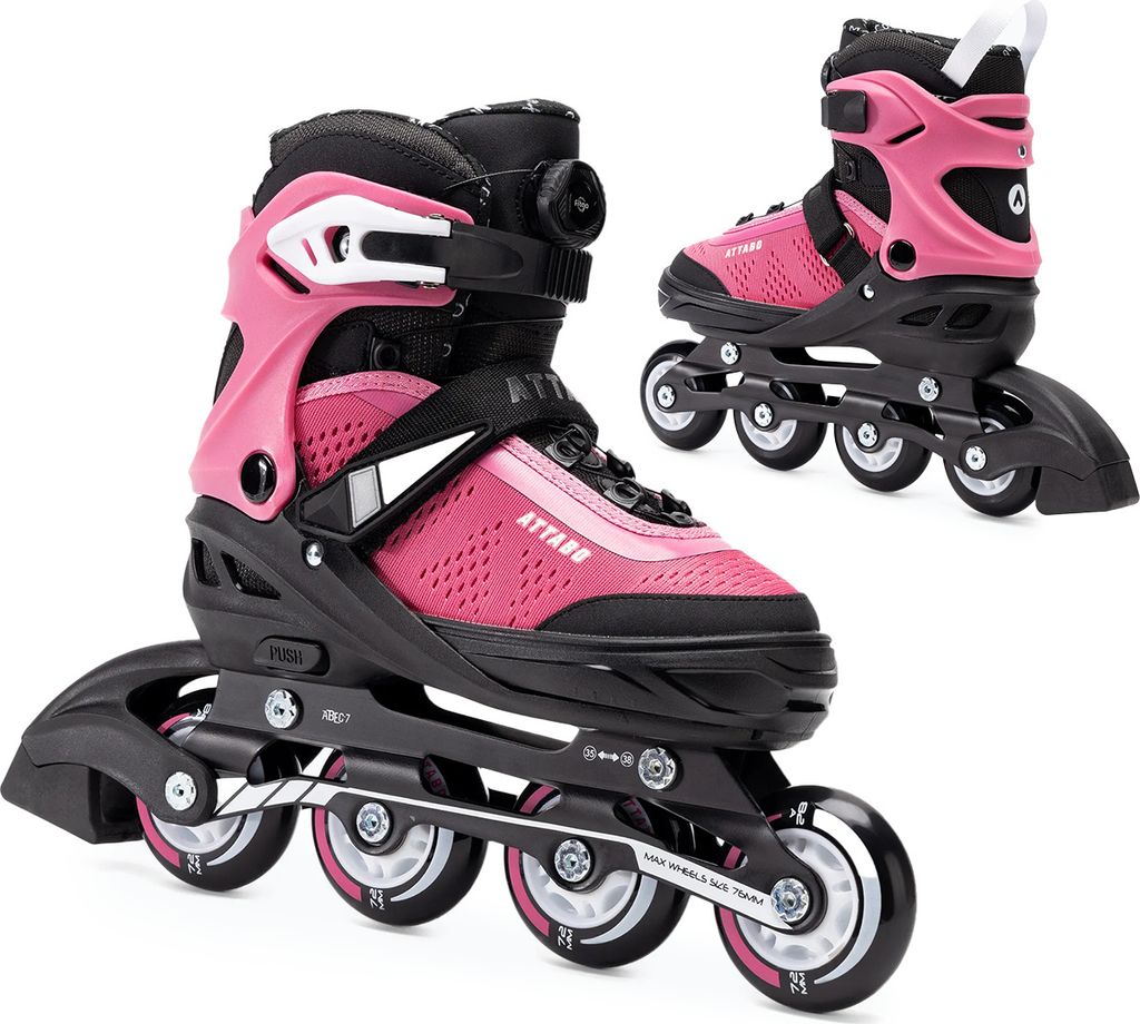 ATTABO Inline-Skates Stormglider S 35-38 Pink Coolmax (Polyesterfasern) Futter ABEC-7 Lager Aluminium Rahmen 82A PolyurethanRäder FitGo System T...