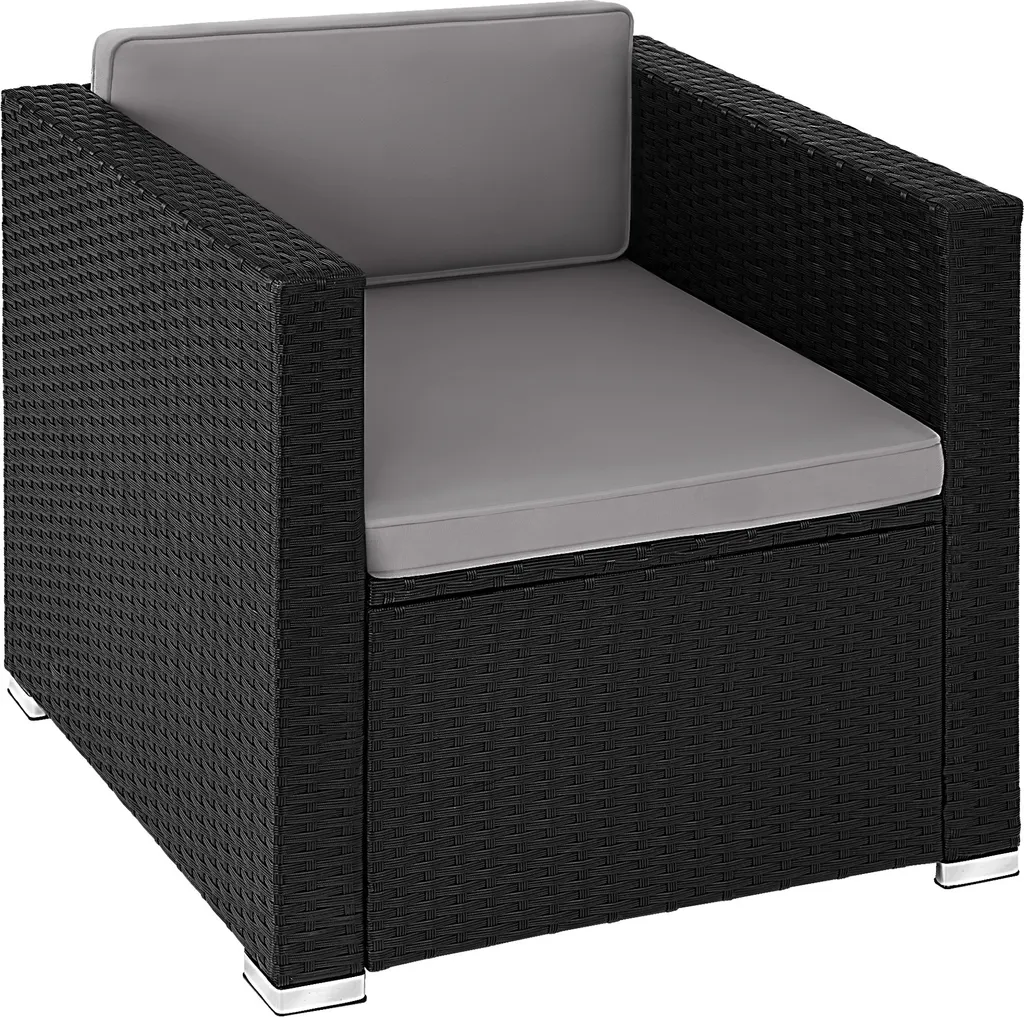 Fauteuil rotin Lignano noir avec tressage artisanal et assise confort