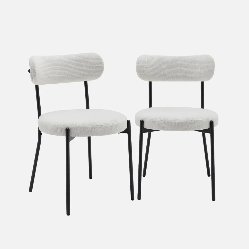 Set di 2 sedie in metallo e tessuto ciniglia, Bianco
