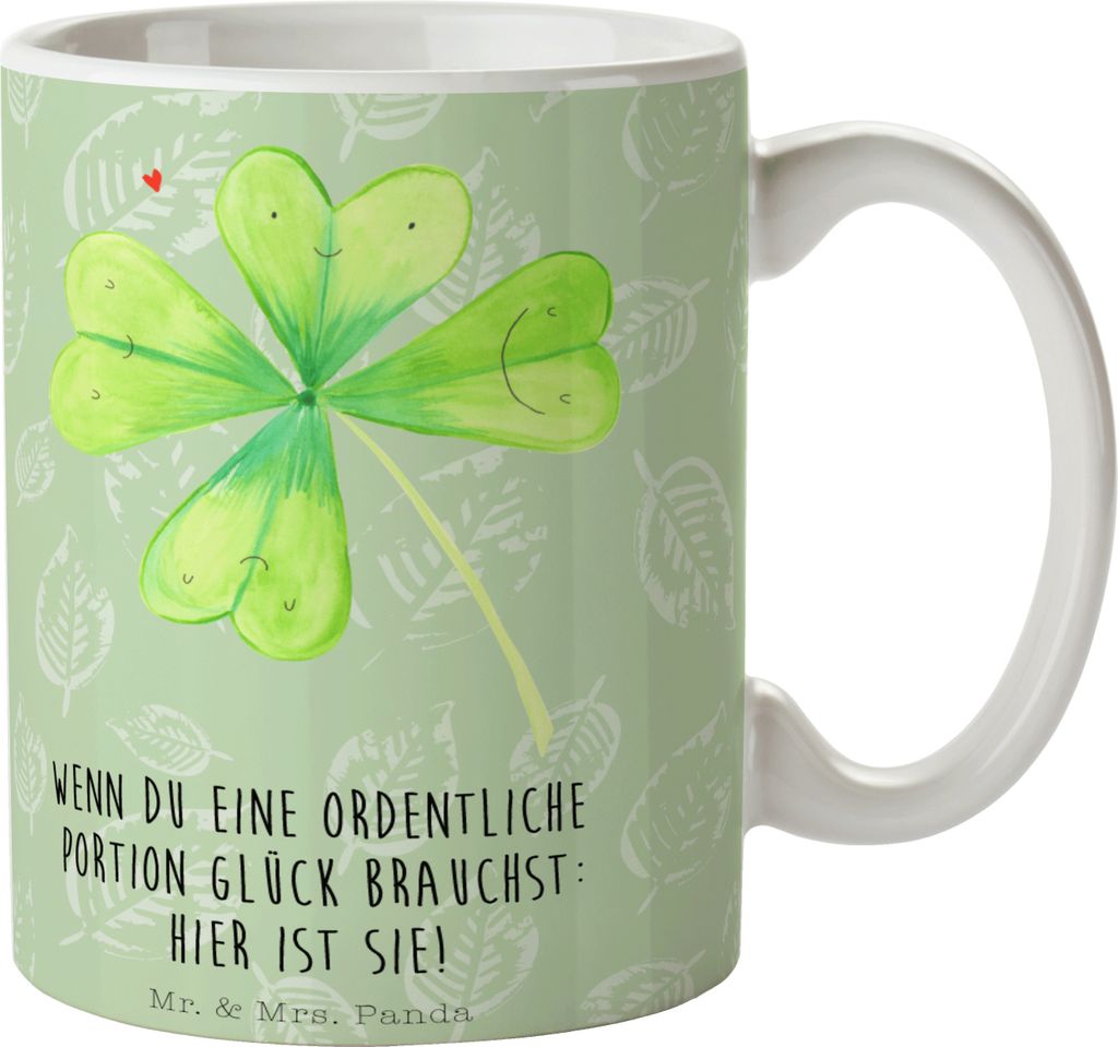 Mr. & Mrs. Panda Kaffeetasse Blume Kleeblatt - Blattgrün - Geschenk, Glück, Becher, Garten, Teetasse, Motivation, Tasse, Umzug, Neuanfang, Pott, ...