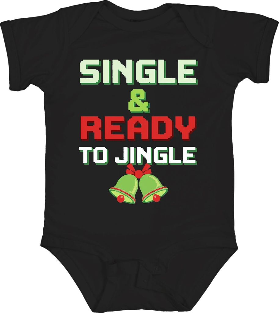 SINGLE & READY TO JINGLE Weihnachten Lustig Retro Pixel Party Unisex Baby Body, Schwarz, 0/3