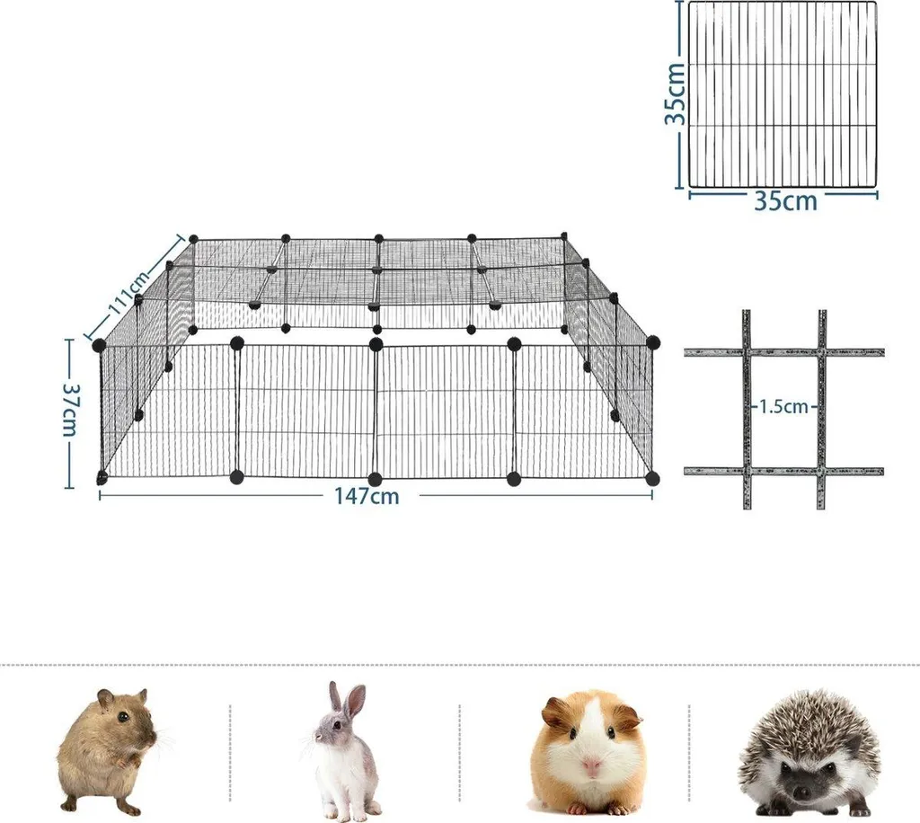 Clôture intérieure pour petits animaux 105 cm hauteur noire modulable