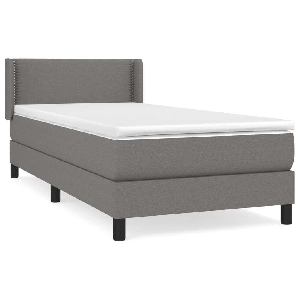 Möbel Boxspringbett Einzelbett - Gästezimmer - mit Matratze Dunkelgrau 80x200 cm Stoff - Polsterbett Klassische Betten CLORIS5104073