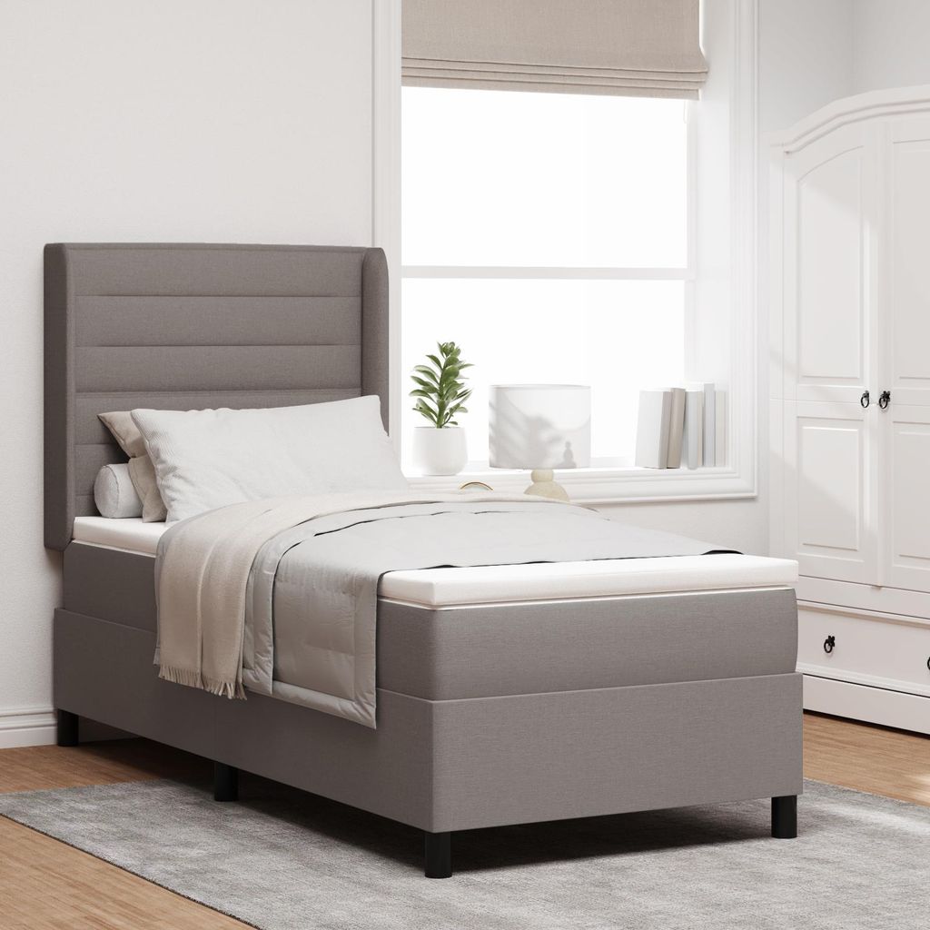 LED Boxspringbett mit Matratze Taupe 100x200 cm Stoff, Design Möbel Klassische Betten Neu