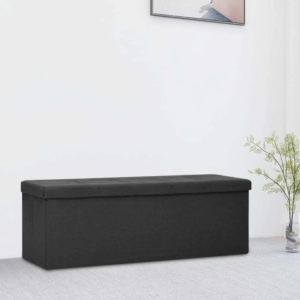 Banc d'entrée pliable avec rangement noir aspect lin pour optimiser l'espace