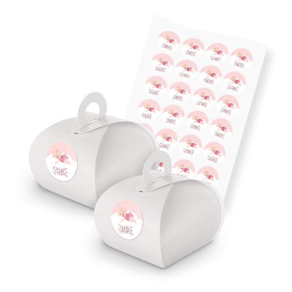 itenga SET 24x Geschenkschachtel mit Griff weiß + Stickerbogen (Motiv 144)