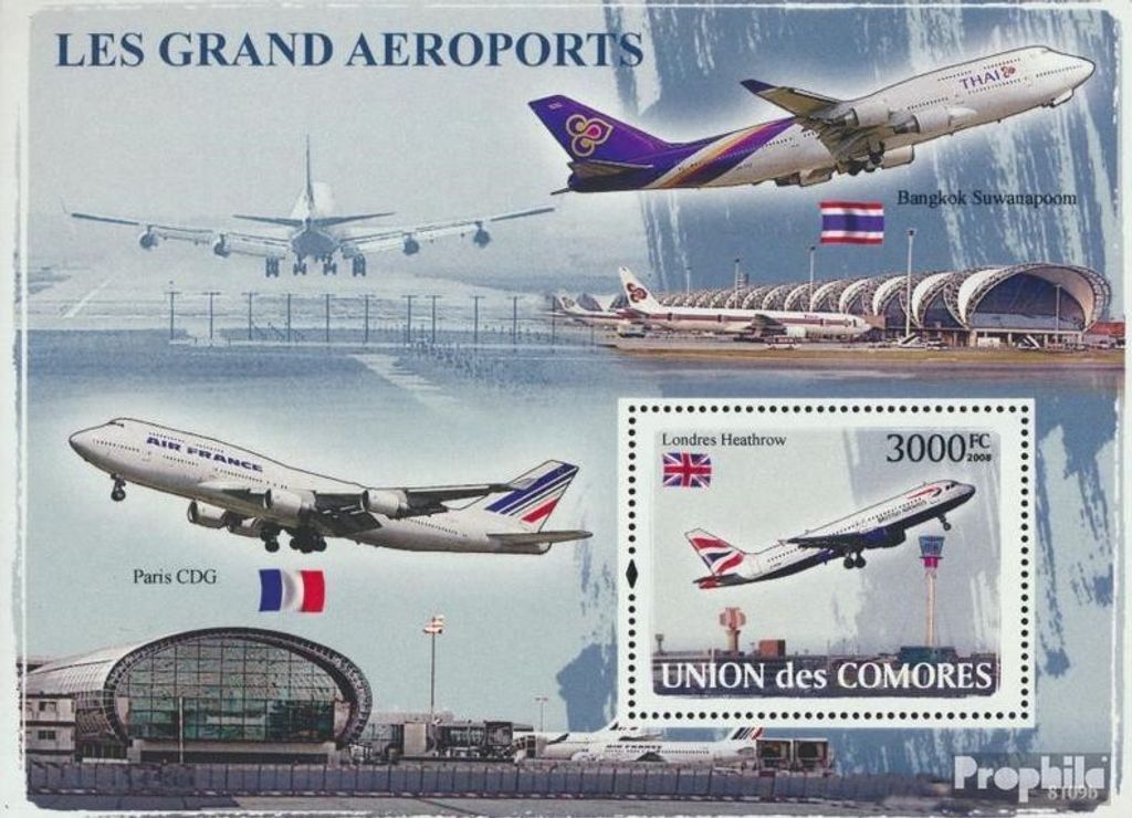 Briefmarken Komoren 2008 Mi Block 449 (kompl. Ausg.) postfrisch Top-Flughäfen